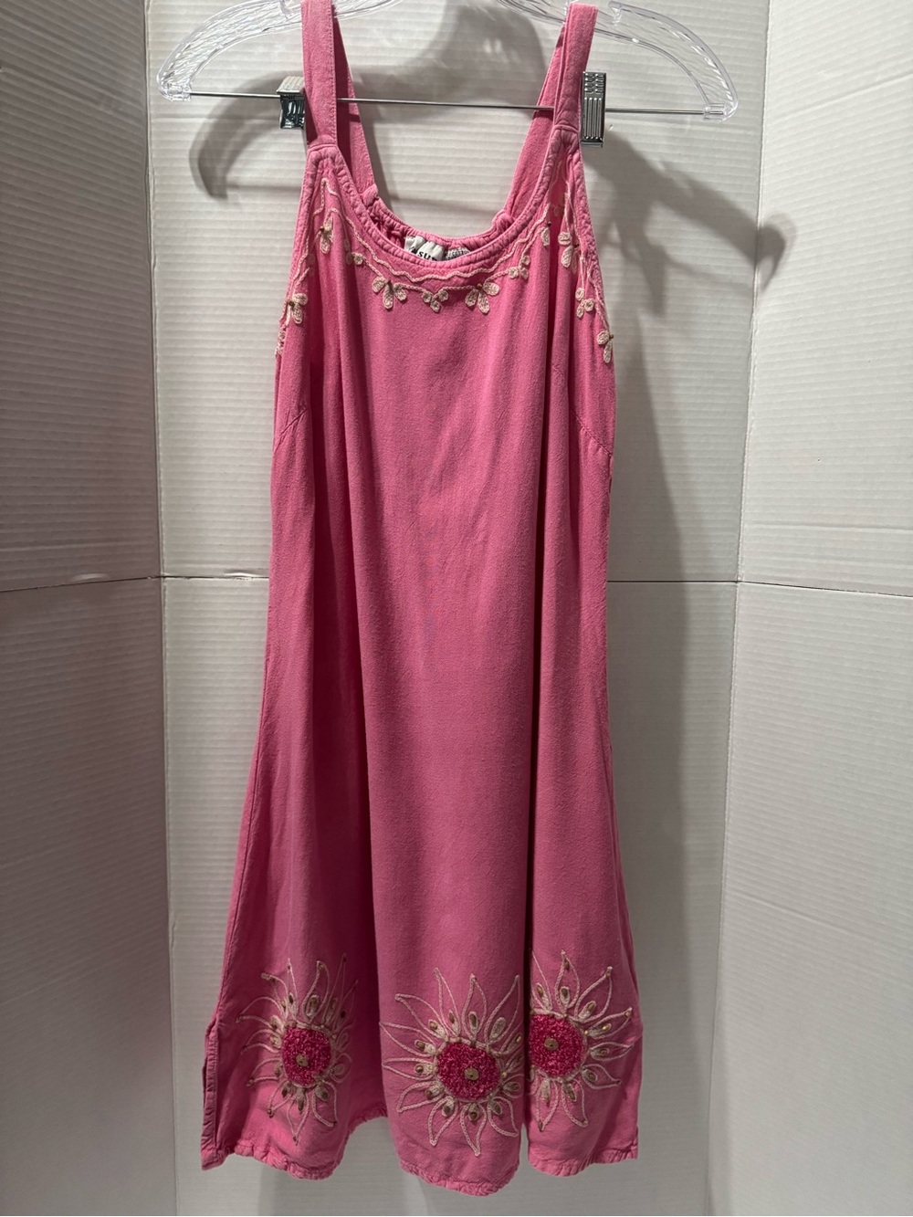 Y2K Beaded and Embroidered Pink Cotton Sundress